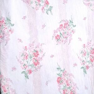 VTG Stevens Floral Flat Bed Sheet Twin White Pink Lace Stripe Cottagecore Fabric